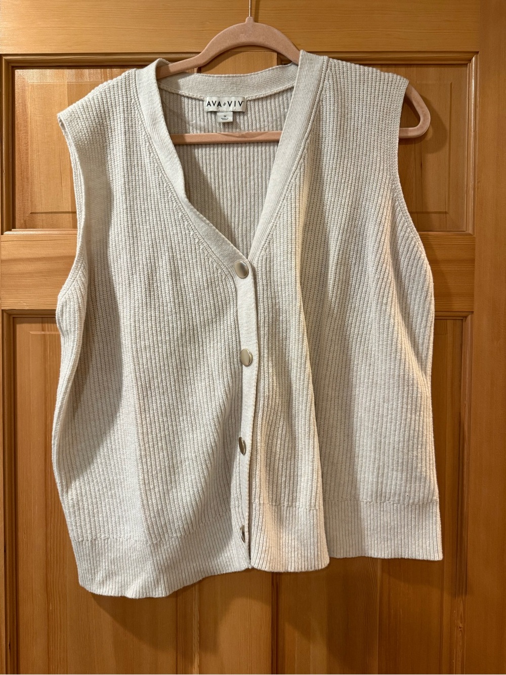 Ava & Viv Cream Ribbed Button-Front Vest
